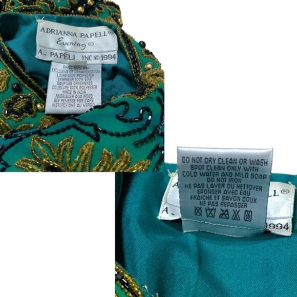 Vintage Silk Adrianna Papell Evening Dinner Jacket Beaded Turquoise Teal SM - Picture 4 of 16